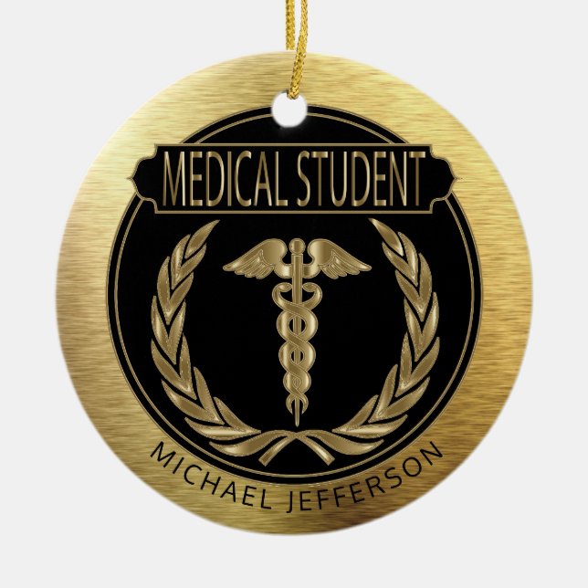Medical Student  👨‍⚕️ - UpScale Black and Gold Ceramic Tree Decoration (Front)