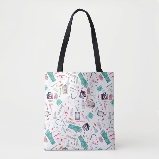 Medical Supplies in Watercolor Tote Bag (Front)