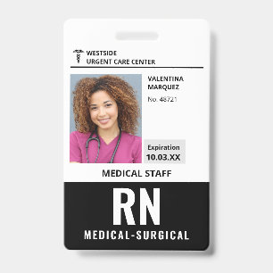 Medical Surgical Nurse RN ID Photo Logo Badge