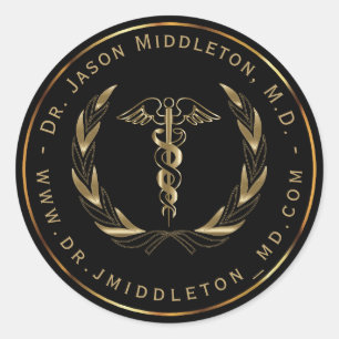 Medical Symbol- Black and Gold Classic Round Sticker