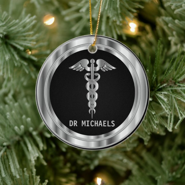  Medical Symbol 👨‍⚕️ - Black and Silver Ceramic Tree Decoration (Tree)