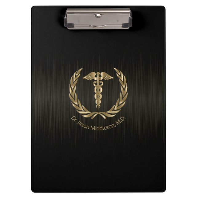 Medical Symbol - Brush Black and Gold Clipboard (Front)