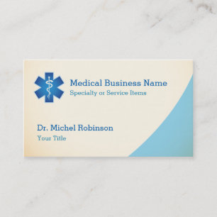 Medical Symbol Staff of Asclepius - Cream Blue Business Card