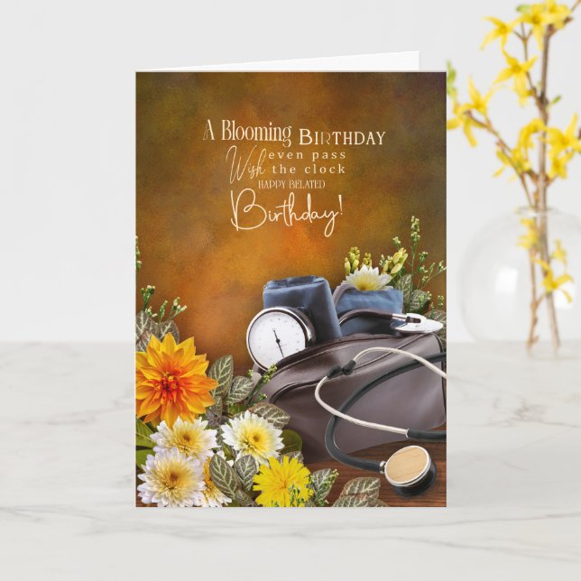 Medical Theme Belated Birthday Card (Yellow Flower)