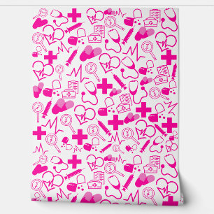 Medical Theme pink Peel and Stick Healthcare Decor Wallpaper