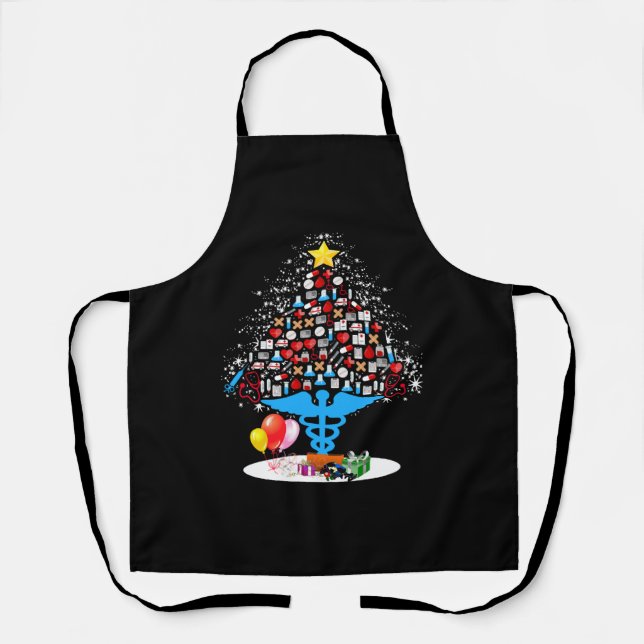 Medical Tools Christmas Tree Funny Nurse Christmas Apron (Front)