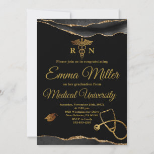 Medical University Black and Gold Graduation Invitation