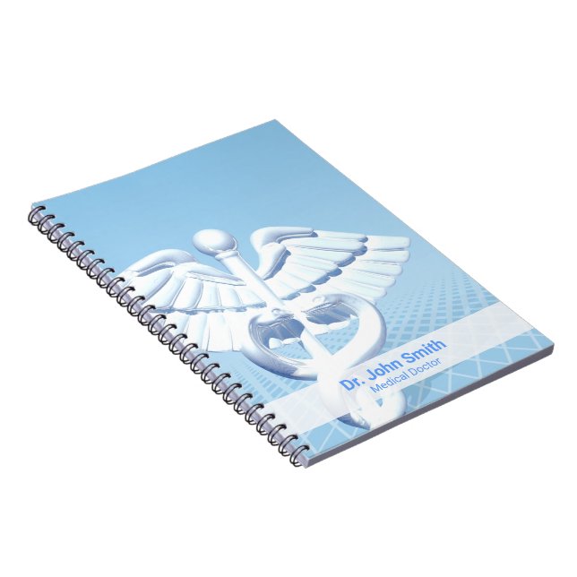 Medical White 3D Caduceus Blue Design Notebook (Right Side)