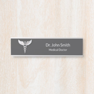 Medical White Clean Detailed Caduceus Anthracite Door Sign