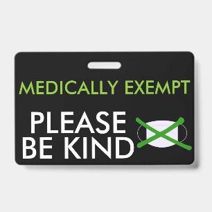 Medically Exempt From Face Masks Badge ID Badge