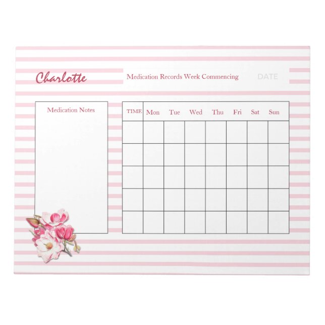 Medication Log Sheets Personalised Notepad (Front)