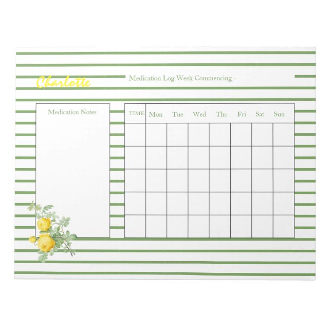 Medication Log Sheets Personalised Notepad (Front)