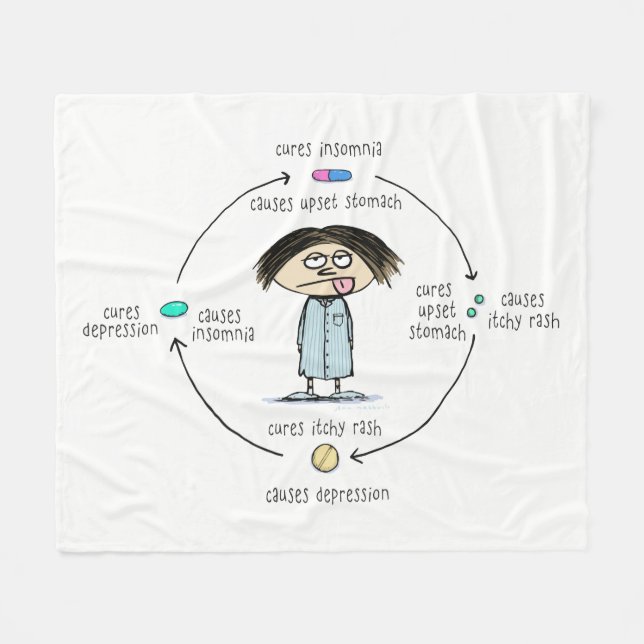 Medicinal Cures and Causes Funny Humourous Cartoon Fleece Blanket (Front (Horizontal))