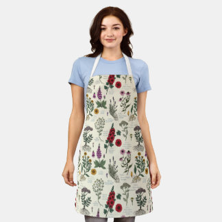 Medicinal Garden Herbarium on off white Apron