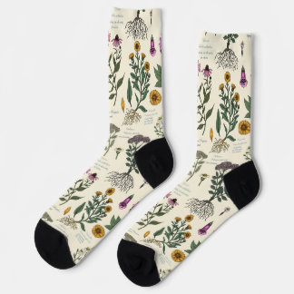Medicinal Garden Herbarium on off white Socks