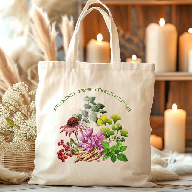 Medicinal Herbs Botanical Design Curved Text Tote Bag (Creator Uploaded)