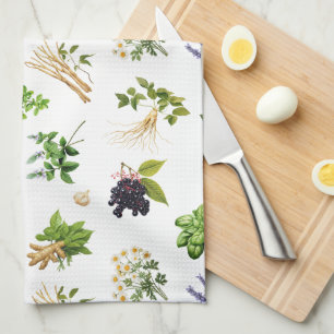 Medicinal Herbs Pattern Tea Towel