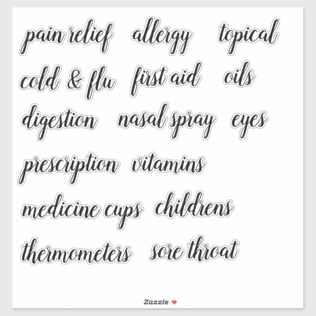 Medicine Cabinet Organisation Script Label Sticker (Sheet)