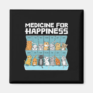 Medicine For Happiness Cats Gift For Men Women Fun Magnet