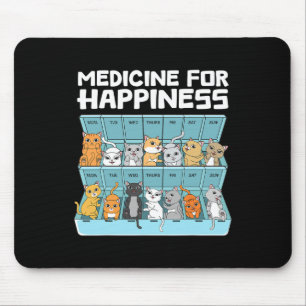 Medicine For Happiness Cats Gift For Men Women Fun Mouse Pad