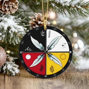 Medicine Wheel Mandala Round Indigenous Ceramic Tree Decoration