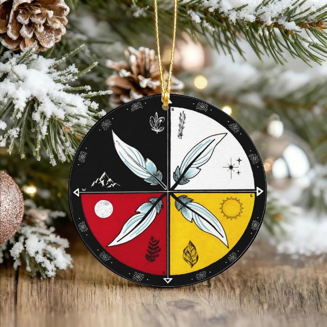 Medicine Wheel Mandala Round Indigenous Ceramic Tree Decoration (Creator Uploaded)