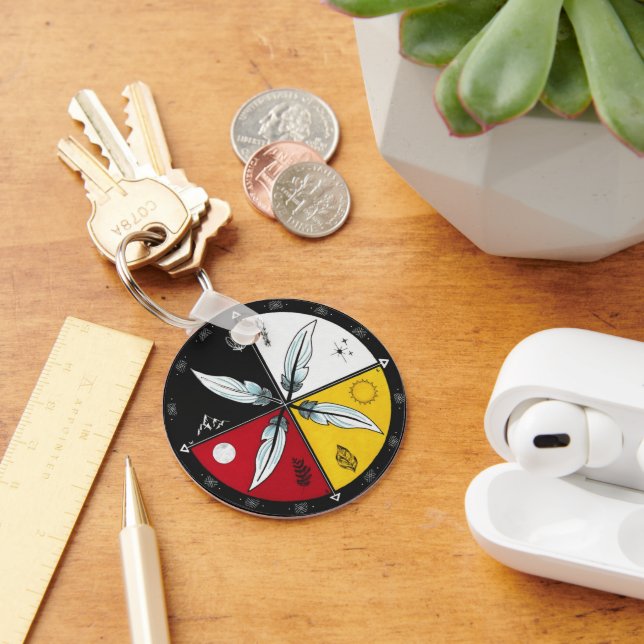 Medicine Wheel Mandala Round Indigenous Key Ring (Desk)