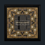 Mediev Art Deco Black Gold Wedding Anniversary Box<br><div class="desc">Art Deco inspired design with Gatsby, roaring 20s with an eastern and Mediaeval 'ish flavour. With customisable text and monogram, combined with a very stylish glitter gold and black geometric design. Sleek and elegant custom Wedding, Anniversary or engagement present. Personalise with names, anniversary date and monogram or numbers - made...</div>