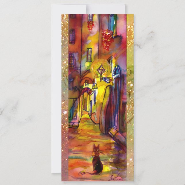 MEDIEVAL  ALLEY BY NIGHT IN FLORENCE,red yellow Announcement (Front)