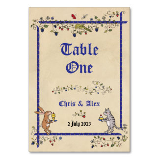 Medieval animals table no. card with couple's name