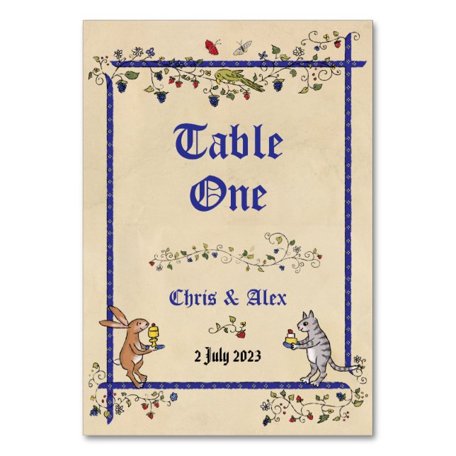 Medieval animals table no. card with couple's name (Front)