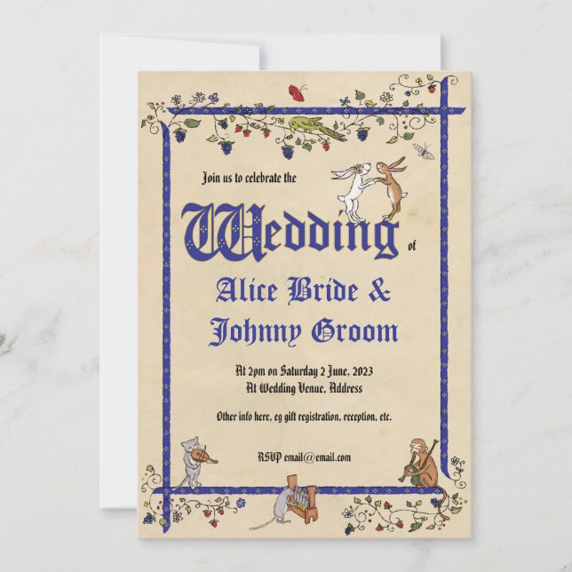 Medieval animals wedding invitation (Front)