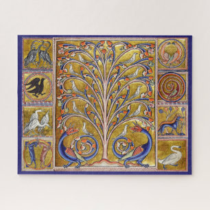 MEDIEVAL BESTIARY,BIRDS ON TREE OF LIFE,DRAGONS  JIGSAW PUZZLE