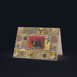 MEDIEVAL BESTIARY,BLACK HEDGEHOG KING and ANIMALS Holiday Card<br><div class="desc">Black hedgehog king with gold crown and medieval bestiary. Digital collage elaboration by Bulgan Lumini from Ancient Medieval miniatures.</div>