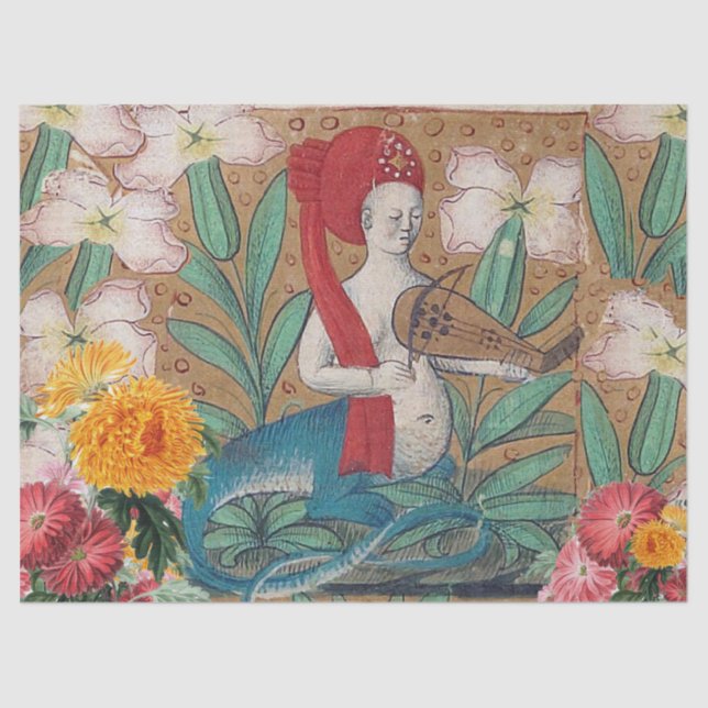 MEDIEVAL BESTIARY,FAIRY MELLUSINA MAKING MUSIC  TISSUE PAPER (Front)