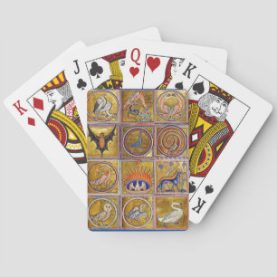 MEDIEVAL BESTIARY, FANTASTIC ANIMALS,GOLD RED BLUE PLAYING CARDS