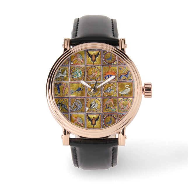 MEDIEVAL BESTIARY, FANTASTIC ANIMALS,GOLD RED BLUE WATCH (Front)