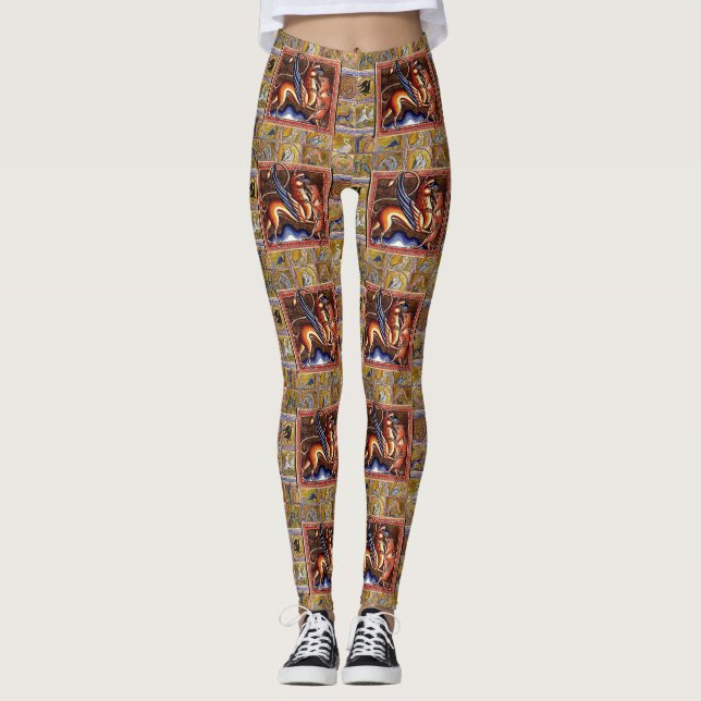 MEDIEVAL BESTIARY,GRYPHON AND WILD BOAR,ANIMALS LEGGINGS (Front)