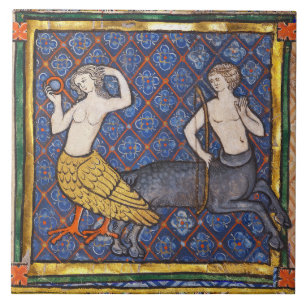 MEDIEVAL BESTIARY,HARPY AND CENTAUR Mythogical Tile