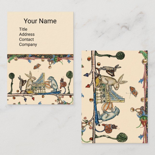 MEDIEVAL BESTIARY MAKING MUSIC,Rabbit,Dog Business Card (Front/Back)