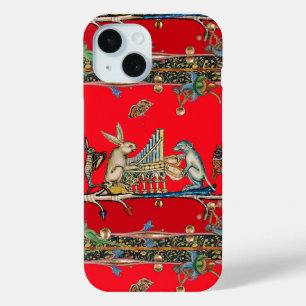MEDIEVAL BESTIARY MAKING MUSIC,Rabbit, Dog Red iPhone 15 Case