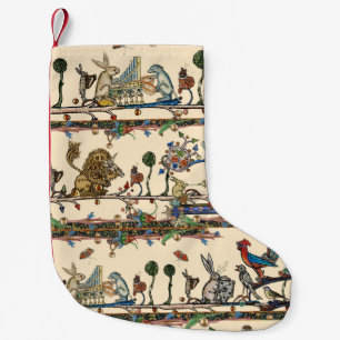 MEDIEVAL BESTIARY MAKING MUSIC Violinist Lion,Hare Small Christmas Stocking