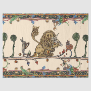 MEDIEVAL BESTIARY MAKING MUSIC Violinist Lion,Hare Tissue Paper