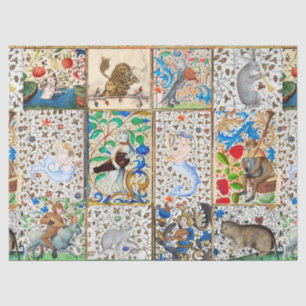 MEDIEVAL BESTIARY PLAYING MUSICAL INSTRUMENTS Blue Tissue Paper