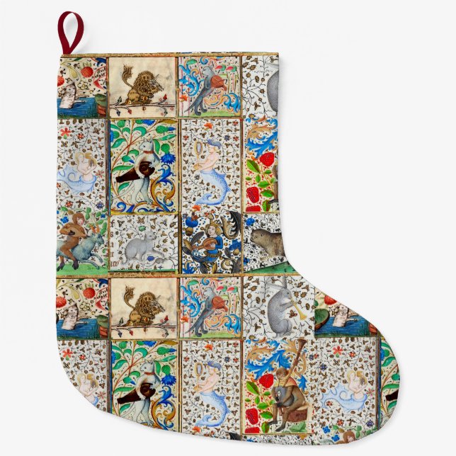 MEDIEVAL BESTIARY PLAYING MUSICAL INSTRUMENTS LARGE CHRISTMAS STOCKING (Front)