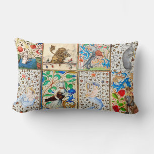 MEDIEVAL BESTIARY PLAYING MUSICAL INSTRUMENTS LUMBAR CUSHION