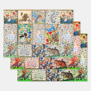 MEDIEVAL BESTIARY PLAYING MUSICAL INSTRUMENTS  WRAPPING PAPER SHEET