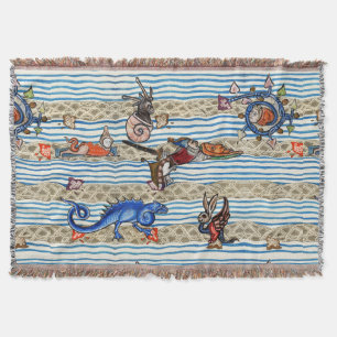 MEDIEVAL BESTIARY,SEA  MONSTERS FANTASY ANIMALS THROW BLANKET