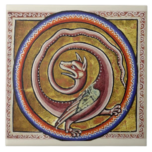 MEDIEVAL BESTIARY, SNAKE DRAGON CIRCLES TILE
