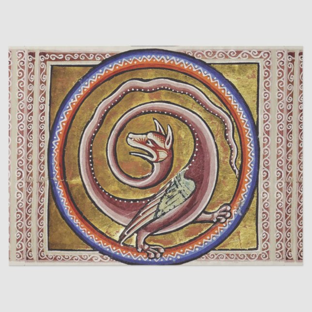 MEDIEVAL BESTIARY, SNAKE DRAGON CIRCLES TISSUE PAPER (Front)